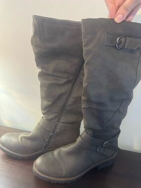 Sun + Stone Tall Buckle Riding Boots in Dark Brown